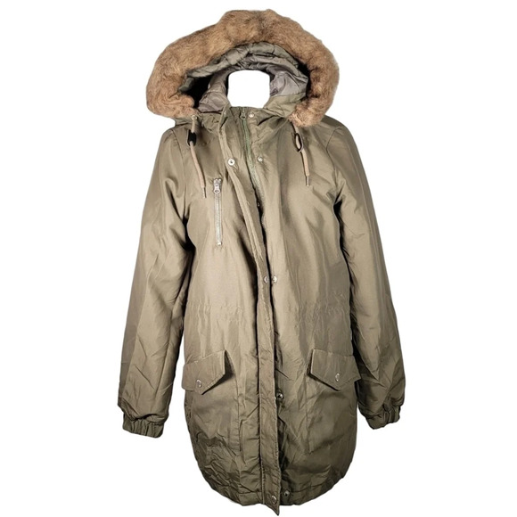 Noisy May Army Military Khaki Green Parka Coat Faux Fur Trim Hooded Long Size M - Picture 5 of 14